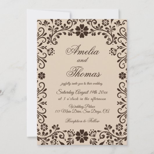 Beige Brown Elegant Garden Wedding  Invitation Einladung (Vorderseite)