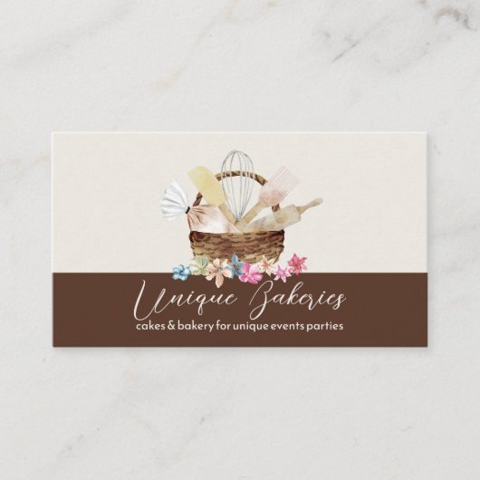 Beige Brown Elegante Moderne Bäckerei Visitenkarte (Vorderseite)