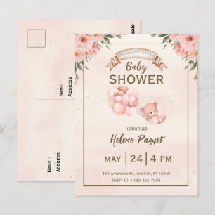 Beige Brown Floral Baby Dusche Postkarte