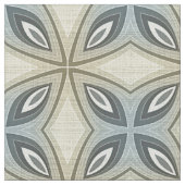 Beige Brown Gray Blue Batik Floral Star Muster Stoff (Nahaufnahme)