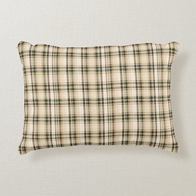 Beige Brown Green Tartan Kariert Dekokissen (Vorderseite)