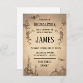 Beige Brown Illustration Halloween Geburtstag Einladung (Vorne/Hinten)