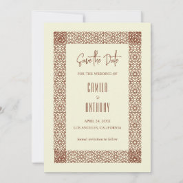 Beige Brown Islamic Geometric Two Border Wedding Einladung