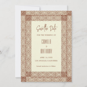 Beige Brown Islamic Geometric Two Border Wedding Einladung