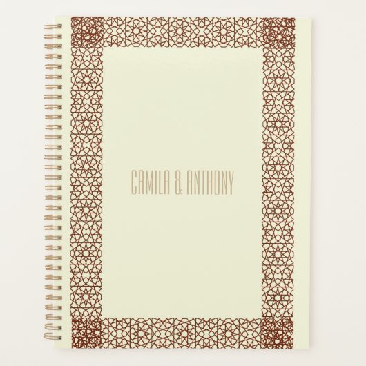 Beige Brown Islamic Geometric Two Border Wedding Planer (Vorderseite)
