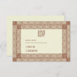 Beige Brown Islamic Geometric Two Border Wedding RSVP Karte
