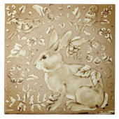 Beige Brown Ivory Bunny Rabbit Bird Floral Leaf Fliese (Vorderseite)