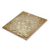 Beige Brown Ivory Bunny Rabbit Bird Floral Leaf Fliese (Seite)