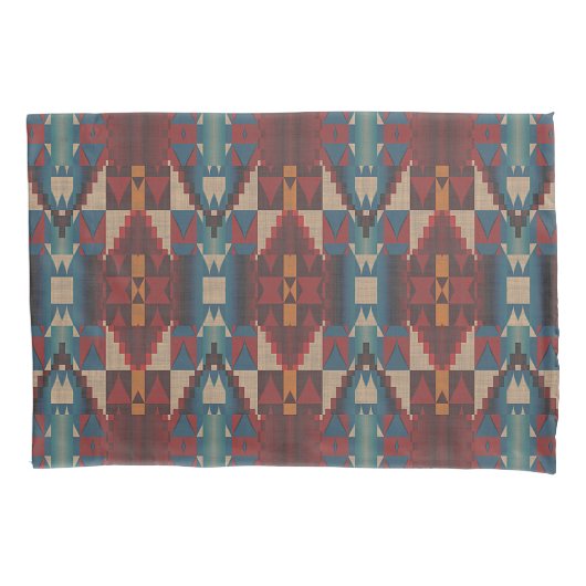 Beige Brown Maroon Red Dark Aquamarin Blue Tribal  Kissenbezug (Vorderseite-Links)