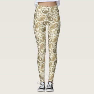 Beige-Brown Paisley Leggings