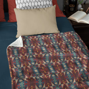 Beige Brown Red Aquamarin Blue Terracotta auf dem Fleecedecke