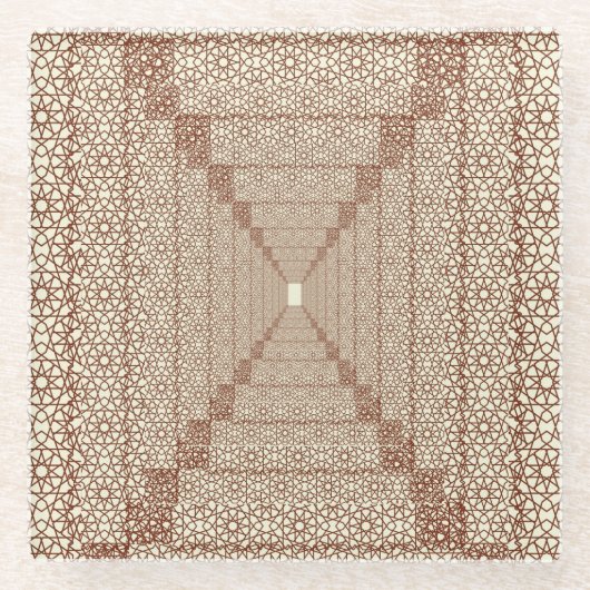 Beige Brown Rustic Islamic Geometric Single Border Glasuntersetzer (Vorderseite)
