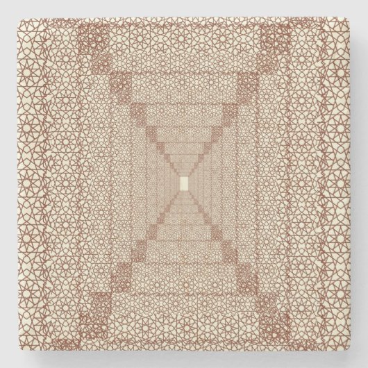 Beige Brown Rustic Islamic Geometric Single Border Steinuntersetzer (Vorderseite)