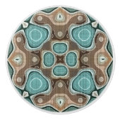 Beige Brown Seafoam Aquamarine grüne Ethnic Stamm Keramikknauf (Vorderseite)