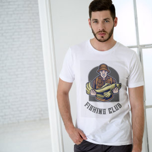 Beige Brown Simple Fishing Club T - Shirt