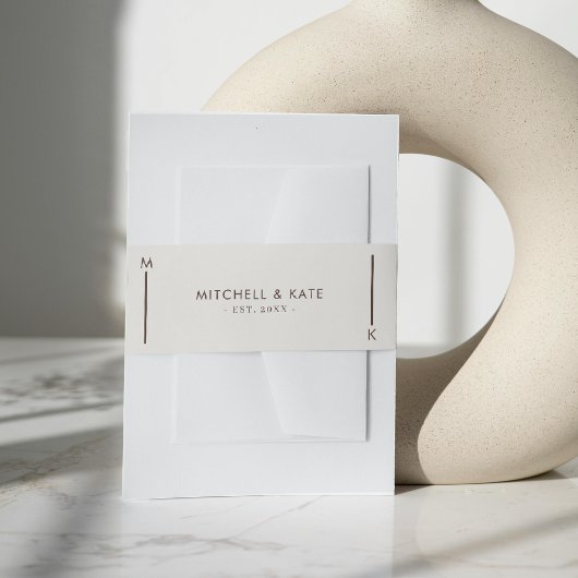 Beige Brown Simple Line Monogram Wedding Einladungsbanderole