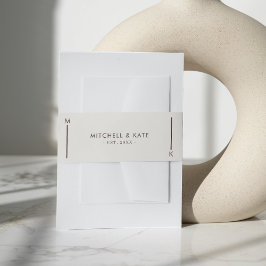 Beige Brown Simple Line Monogram Wedding Einladungsbanderole