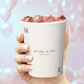 Beige Brown Simple Line Monogram Wedding Pappbecher