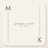 Beige Brown Simple Monogram Wedding Rechteckiger Pappuntersetzer (Vorderseite)