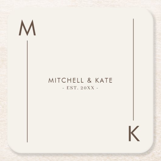Beige Brown Simple Monogram Wedding Rechteckiger Pappuntersetzer (Vorderseite)