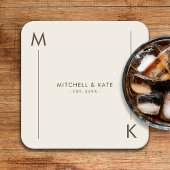 Beige Brown Simple Monogram Wedding Rechteckiger Pappuntersetzer