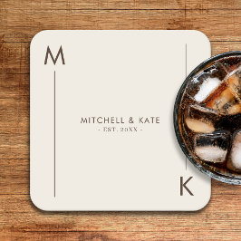 Beige Brown Simple Monogram Wedding Rechteckiger Pappuntersetzer