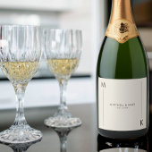 Beige Brown Simple Monogram Wedding Schaumweinetikett