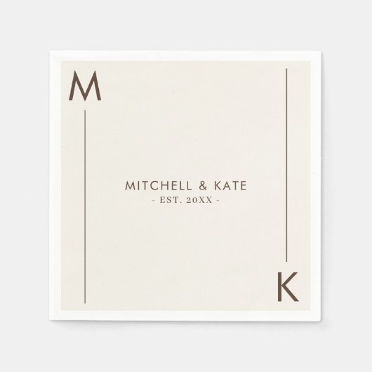 Beige Brown Simple Monogram Wedding Serviette (Vorderseite)