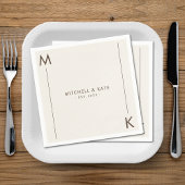Beige Brown Simple Monogram Wedding Serviette