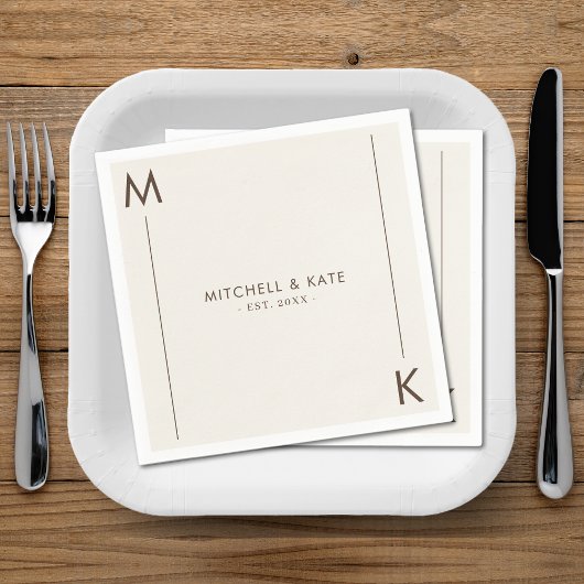 Beige Brown Simple Monogram Wedding Serviette