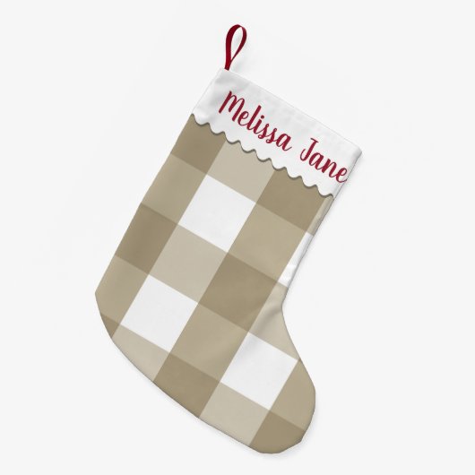 Beige Buffalo Karo Monogram Kleiner Weihnachtsstrumpf (Vorderansicht (hängend))
