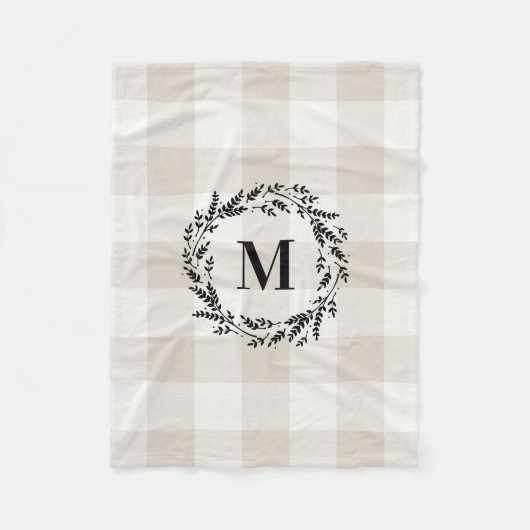 Beige Buffalo Karo Monogram | Modernes Bauernhaus Fleecedecke (Vorderseite)