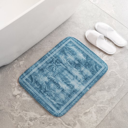 Beige & Burgundy Floral Motive Geometric Design Badematte