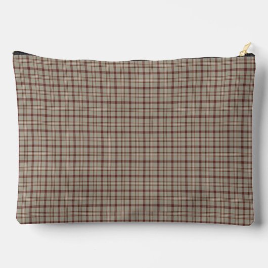 Beige Burgundy Plaid Classic Pattern Rustic Zubehörtasche (Rückseite)