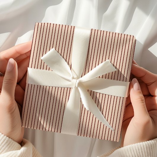 Beige Burgundy Striped Geschenkpapier