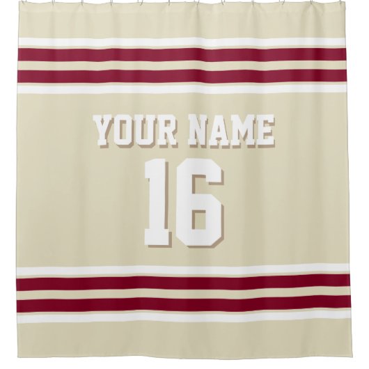 Beige Burgundy White Stripes Sports Jersey Duschvorhang (Vorderseite)