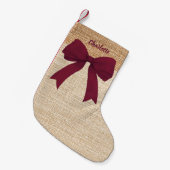 Beige Burlap-Borgbugname Kleiner Weihnachtsstrumpf (Vorderansicht (hängend))