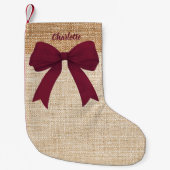 Beige Burlap-Borgbugname Kleiner Weihnachtsstrumpf (Vorderseite)