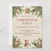 Beige Burlap-Kiefer natürliches Weihnachtsfest Par Einladung (Vorderseite)