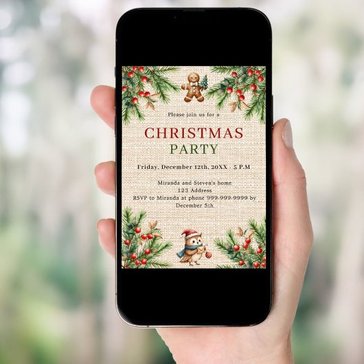 Beige Burlap-Kiefer natürliches Weihnachtsfest Par Einladung