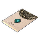 Beige Burlap Mandala Black Script Name Notizblock (Linke Seite)