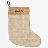 Beige Burlap-Name modern Kleiner Weihnachtsstrumpf (Vorderseite)