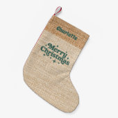 Beige Burlap Name Retro Frohe Weihnachten Kleiner Weihnachtsstrumpf (Vorderansicht (hängend))