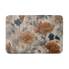 Beige Burnt Orange Dusty Navy Blue Floral Badematte