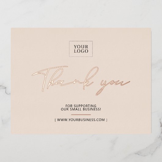 Beige Business-Logo Vielen Dank Beilage Folie Einladungspostkarte (Vorderseite)