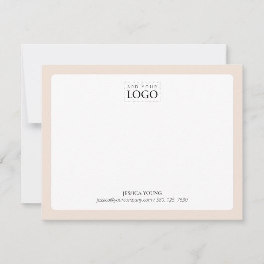 Beige | Business Note Card für einfache Farblogos Mitteilungskarte (Vorderseite)