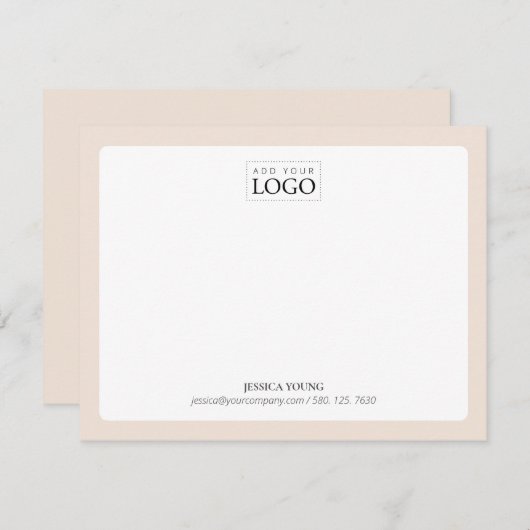 Beige | Business Note Card für einfache Farblogos Mitteilungskarte (Vorne/Hinten)