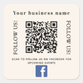 Beige Business qr Code Facebook Quadratischer Aufkleber (Vorderseite)