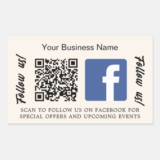 Beige Business qr Code Facebook Rechteckiger Aufkleber (Vorderseite)