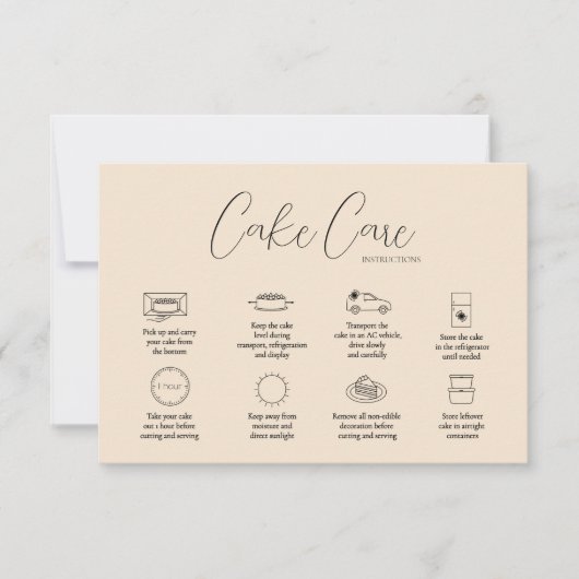 Beige Cake Care Instruction Card Mitteilungskarte (Vorderseite)